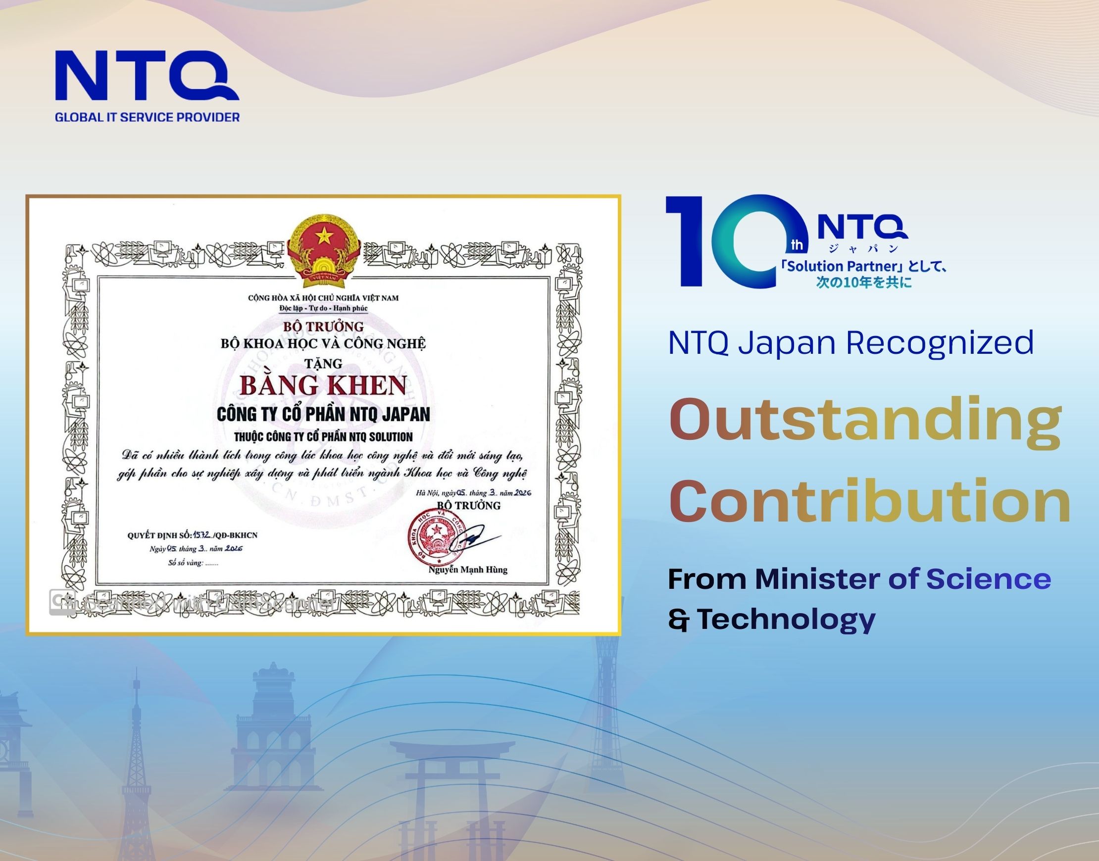 NTQ Japan Recognized for Contributions to Vietnam’s IT Industry Over The Past Decade