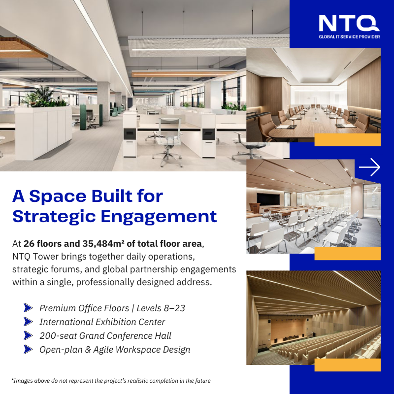 Professional workspaces and business engagement facilities at NTQ Tower
